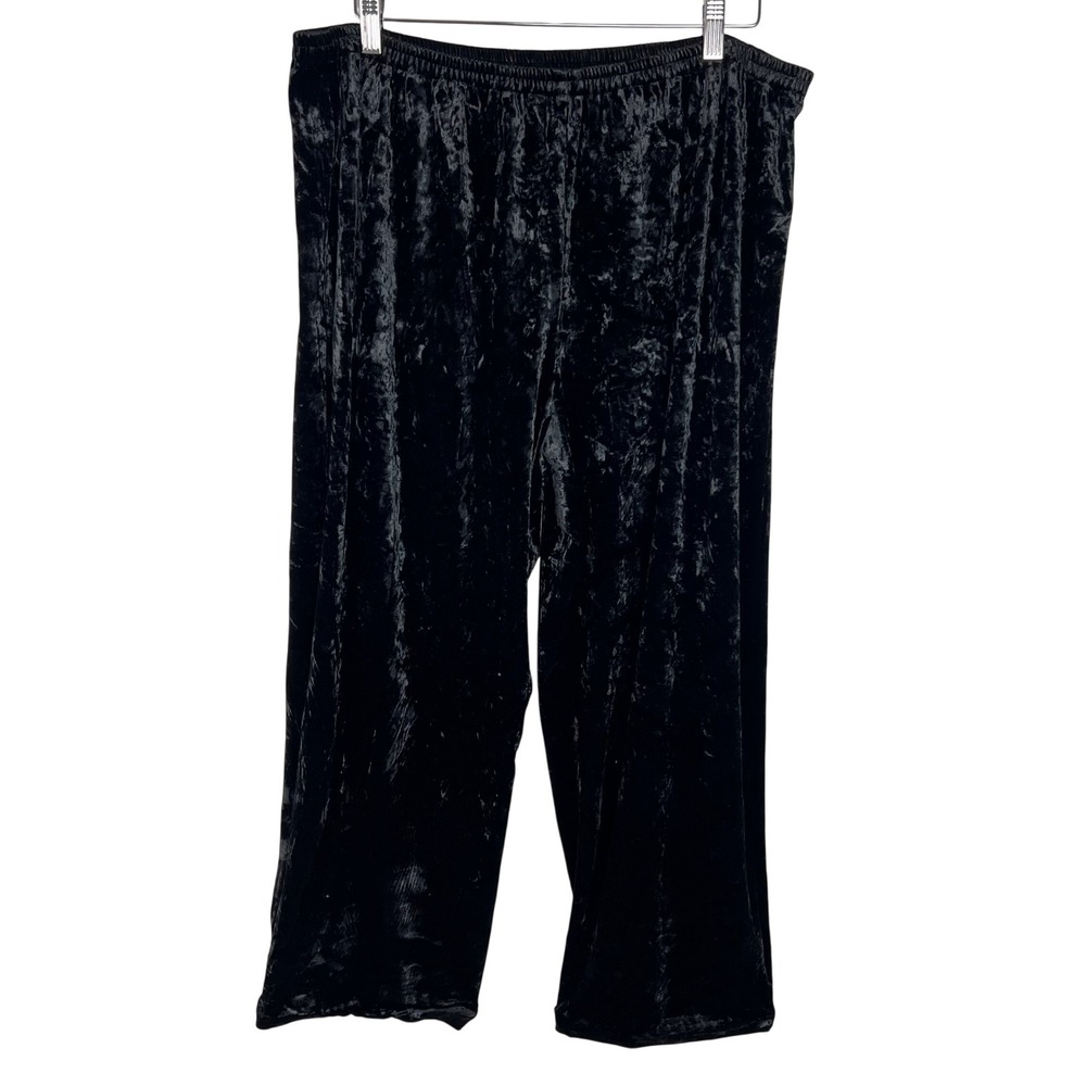 Citron Santa Monica Womens 1X Black Crushed Velvet Silk Blend Wide Leg Pants